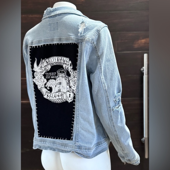 Salty Dawg Saloon Distressed Denim Universal Threads Jacket- Vintage Vibes - Picture 4 of 14